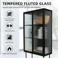 Retro Style Fluted Glass High Cabinet Storage Dual Doors Three Detachable Wide Shelves Enclosed Dust Free Storage For Living Room Bathroom Dining Room Kitchen Room Entryway,Black Old Sku:W68743734 Black Wood