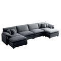 Over Size U Shape Corduroy Sofamodern Upholstered 4 Seater Sofa With 2 Ottomans, Premium Soft Corduroy Fabric Sofa Grey Corduroy 4 Seat