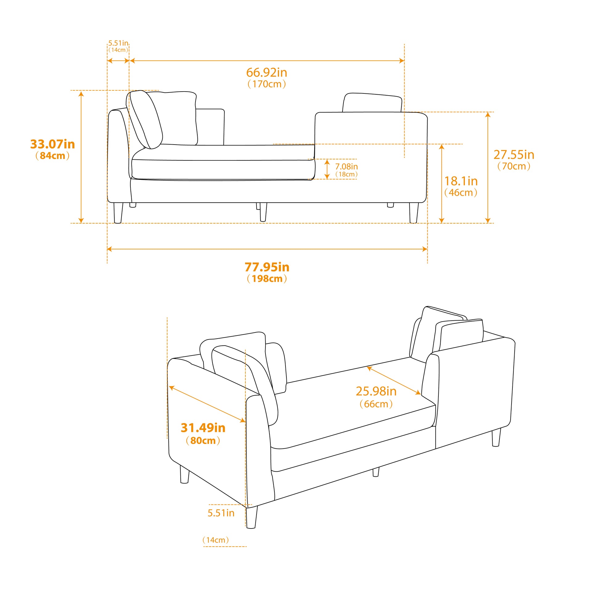 77.95'' Wide Modern Double Sided Upholstered Chaise Lounge Indoor,Chenille Fabric Sleeper Sofa Couch With 4 Throw Pillows, Daybed With Rubberwood Legs For Living Room, Bedroom, Apartment,Green Green