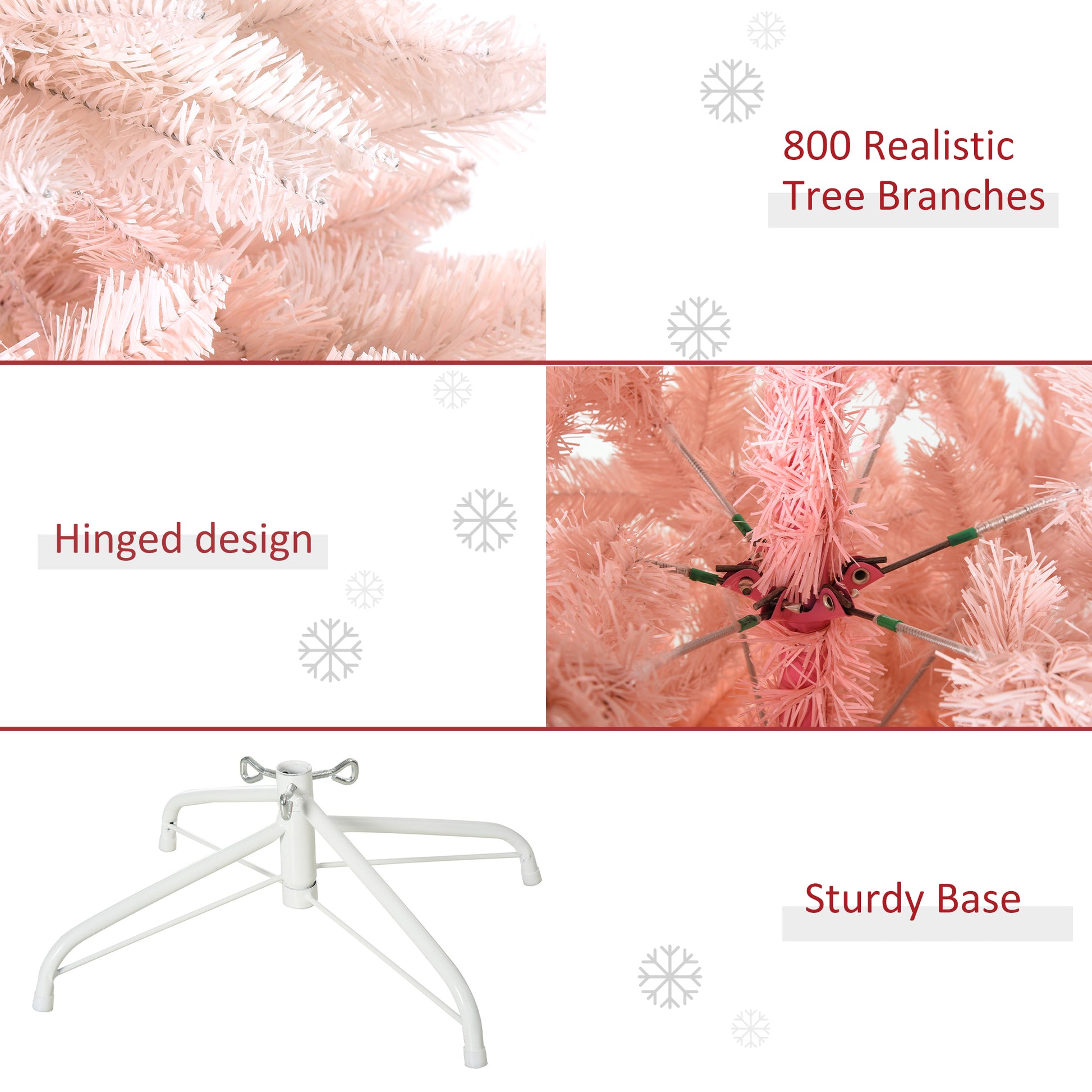 Homcom 6Ft Unlit Spruce Artificial Christmas Tree With Realistic Branches And 800 Tips, Pink Pink Plastic