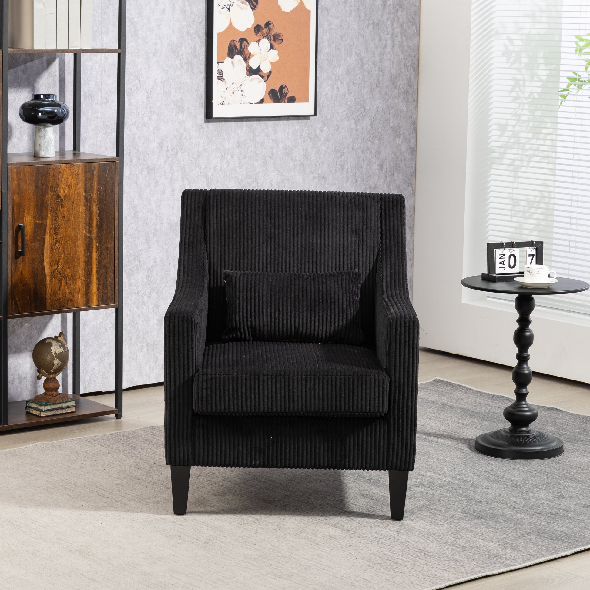 Coolmore Modern Accent Chair,Upholstered Armchair With Scooped Arms For Bedroom,Apartment,Studio,Office,Waiting Room Black Corduroy Black Primary Living Space Foam Corduroy
