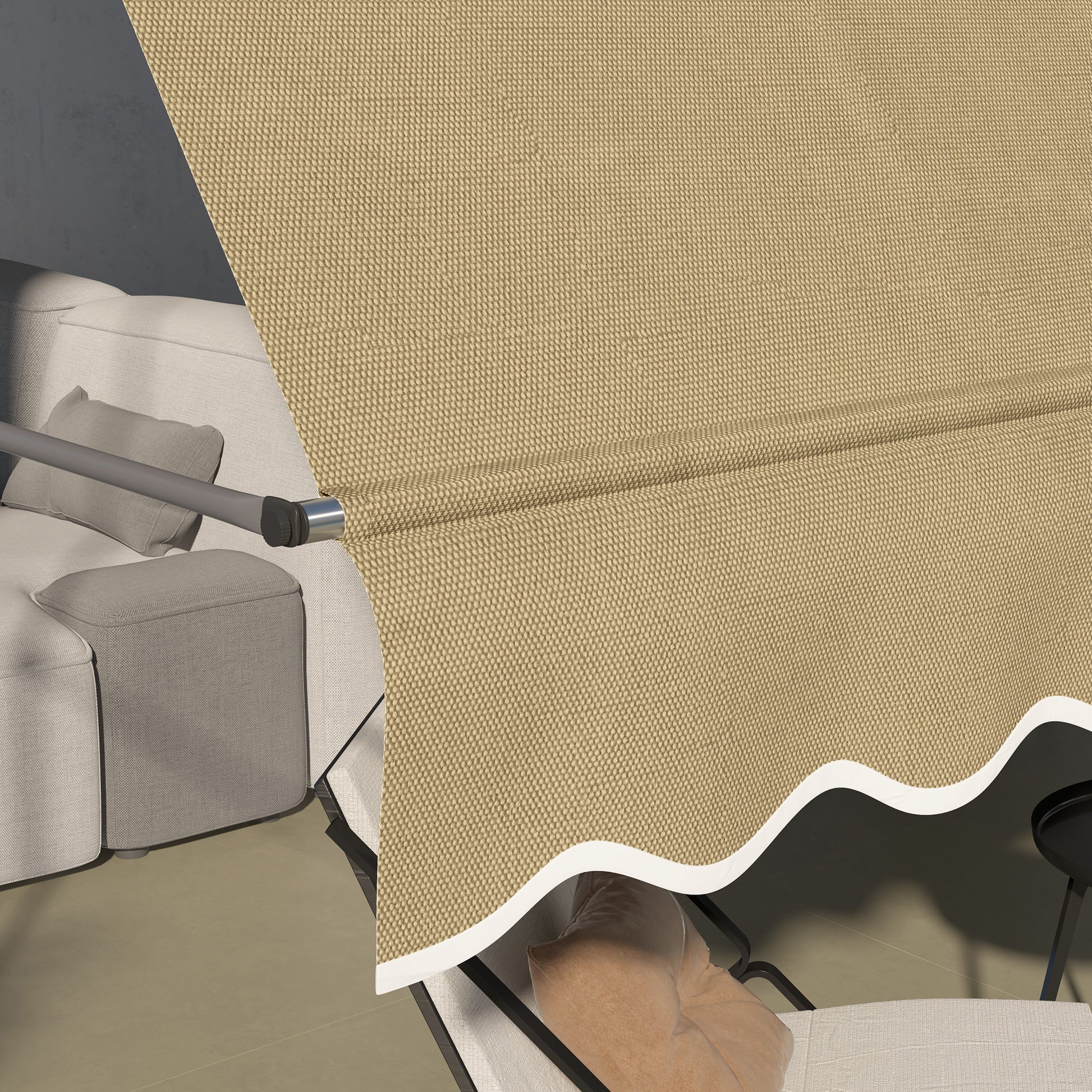 Outsunny Manual Retractable Awning, 118" Non Screw Freestanding Patio Sun Shade Shelter With Support Pole Stand And Uv Resistant Fabric, For Window, Door, Porch, Deck, Beige Beige Aluminum