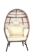 Outdoor Garden Wicker Egg Chair And Footstool Patio Chaise, With Cushions, Outdoor Indoor Basket Chair Yes White Natural Seats 2 Garden & Outdoor European,Modern Steel