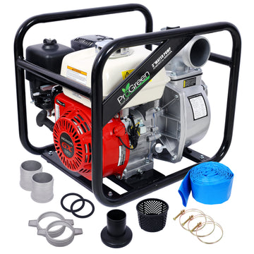 Water Pump 3" 264Gpm ,163Cc Honda Gx160 Engine, 3In Npt Coupler With 25Ft Flat Hose Black Red Aluminum