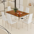 Table And Chair Set.Large Modern Rectangular Table With Brown Glass Top And Silver Metal Legs. Paired With 6 White Chairs With Checkered Armless High Back Pu Cushion And Silver Metal Legs. Silver,White Seats 6 Glass Metal