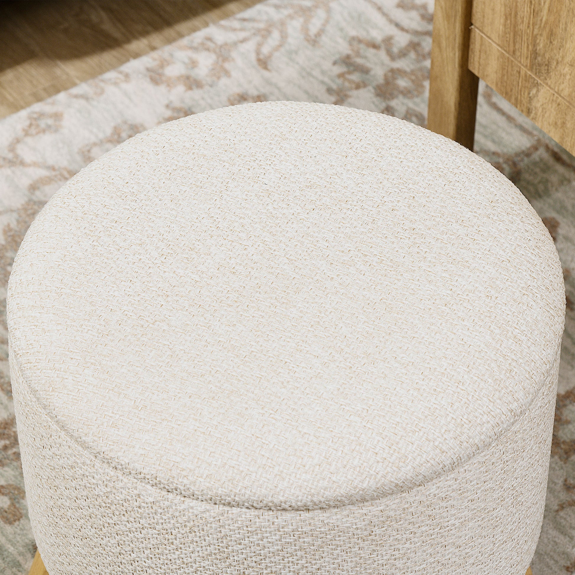 Homcom Storage Ottoman, Round Stool Chair With Cushioned Top, Cream White Cream White Polyester