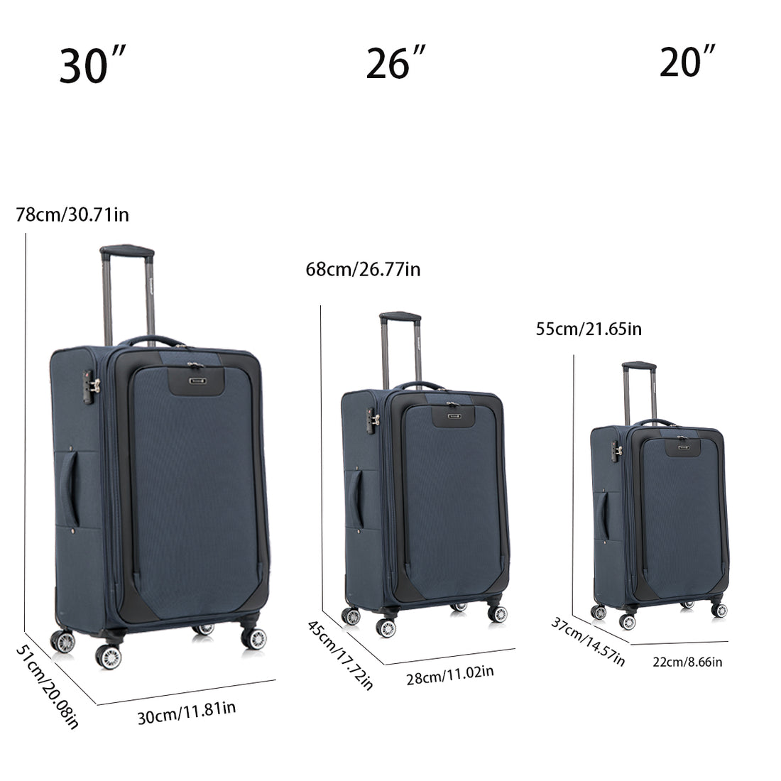 3 Piece Lightweight And Stylish Travel Suitcase 20 Inches, 26 Inches, 30 Inches. Durable And Easy To Carry Design, Ergonomic, Suitable For Both Men And Women. Suitable For Travel Blue Fabric