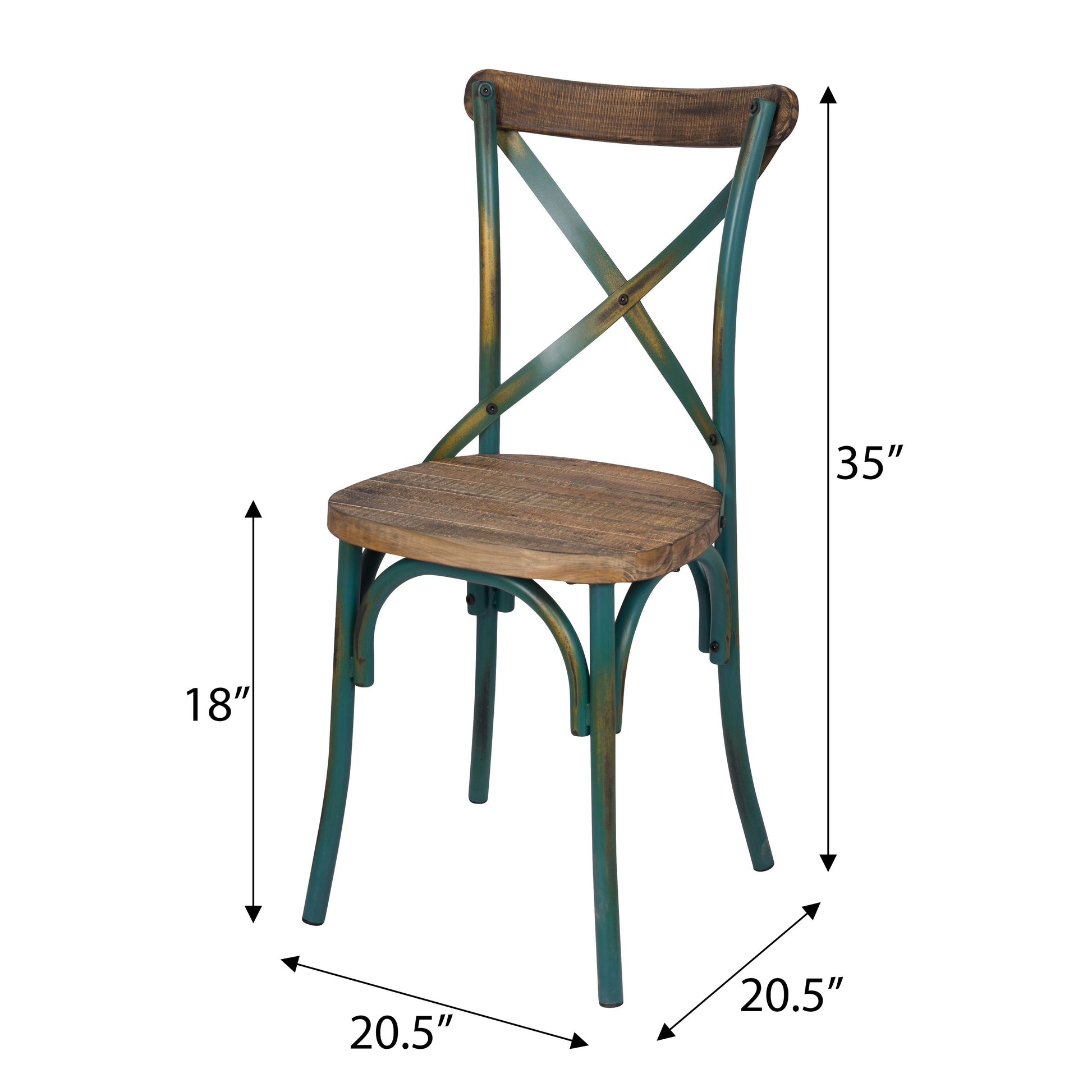 Antique Turquoise And Antique Oak Cross Back Side Chair Turquoise Primary Living Space Rustic Fir Wood Metal