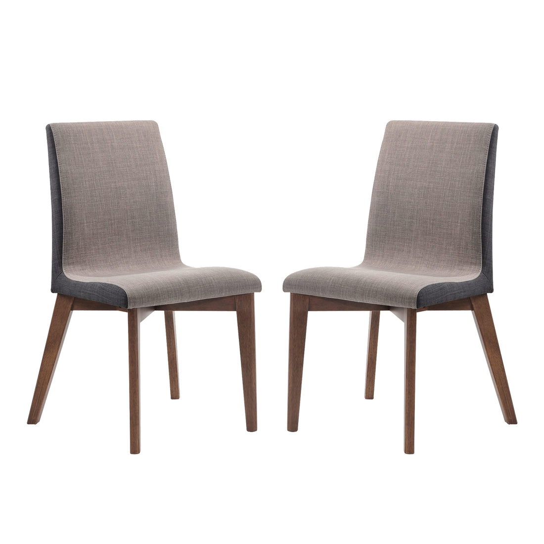Set Of 2 Grey Fabric Upholstered Dining Side Chairs In Walnut Finish Grey Dining Room Rectangular Set Of 2 Fabric,Mdf