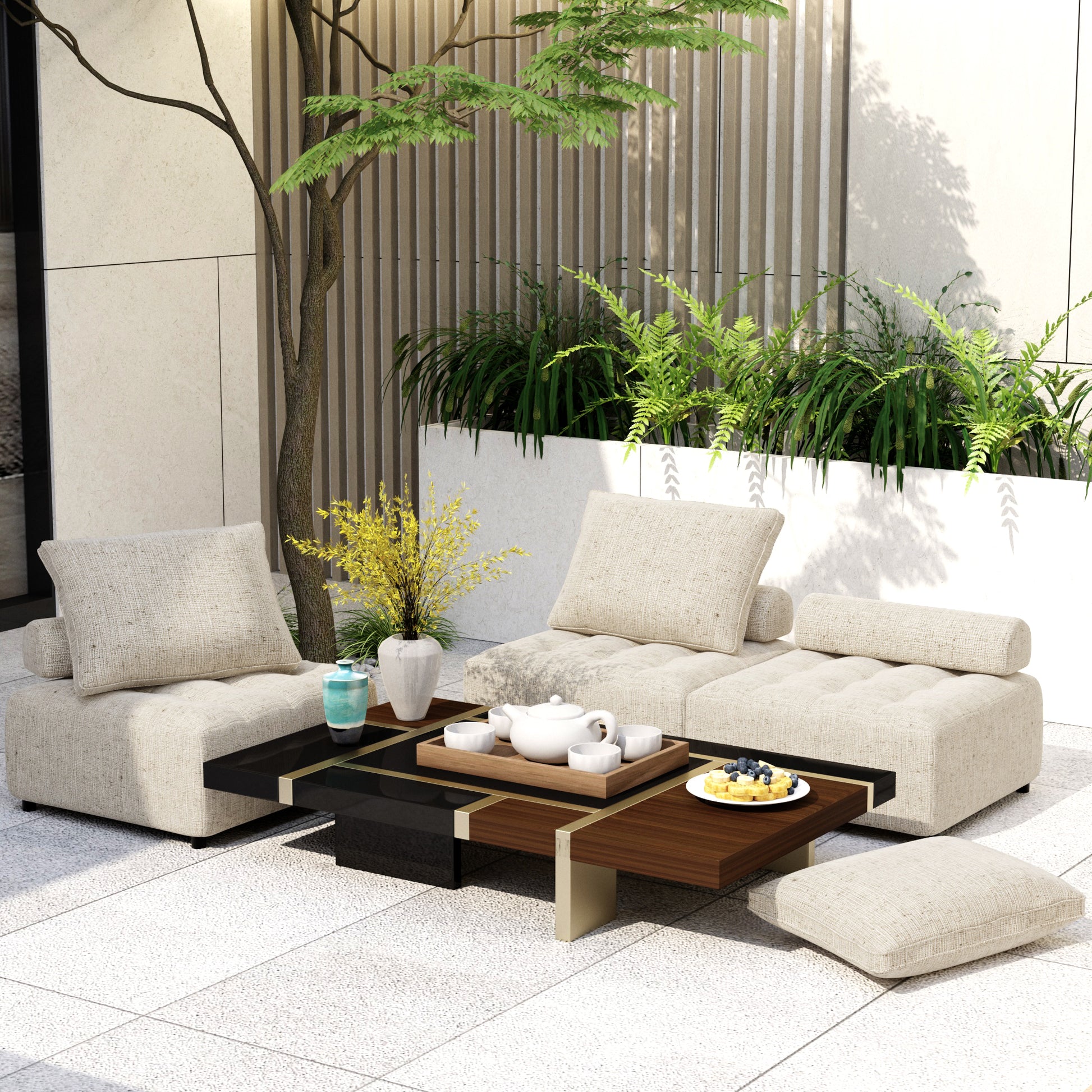 Outdoor Modular Sofa, With Aluminum Structure, Support Cushion And Back Cushion Cover Removable, Fade Resistant, Waterproof Sofa Cover Included,Light Brown The Ratebased On A Single Piece 5Unit Light Brown Aluminium 5 Seat