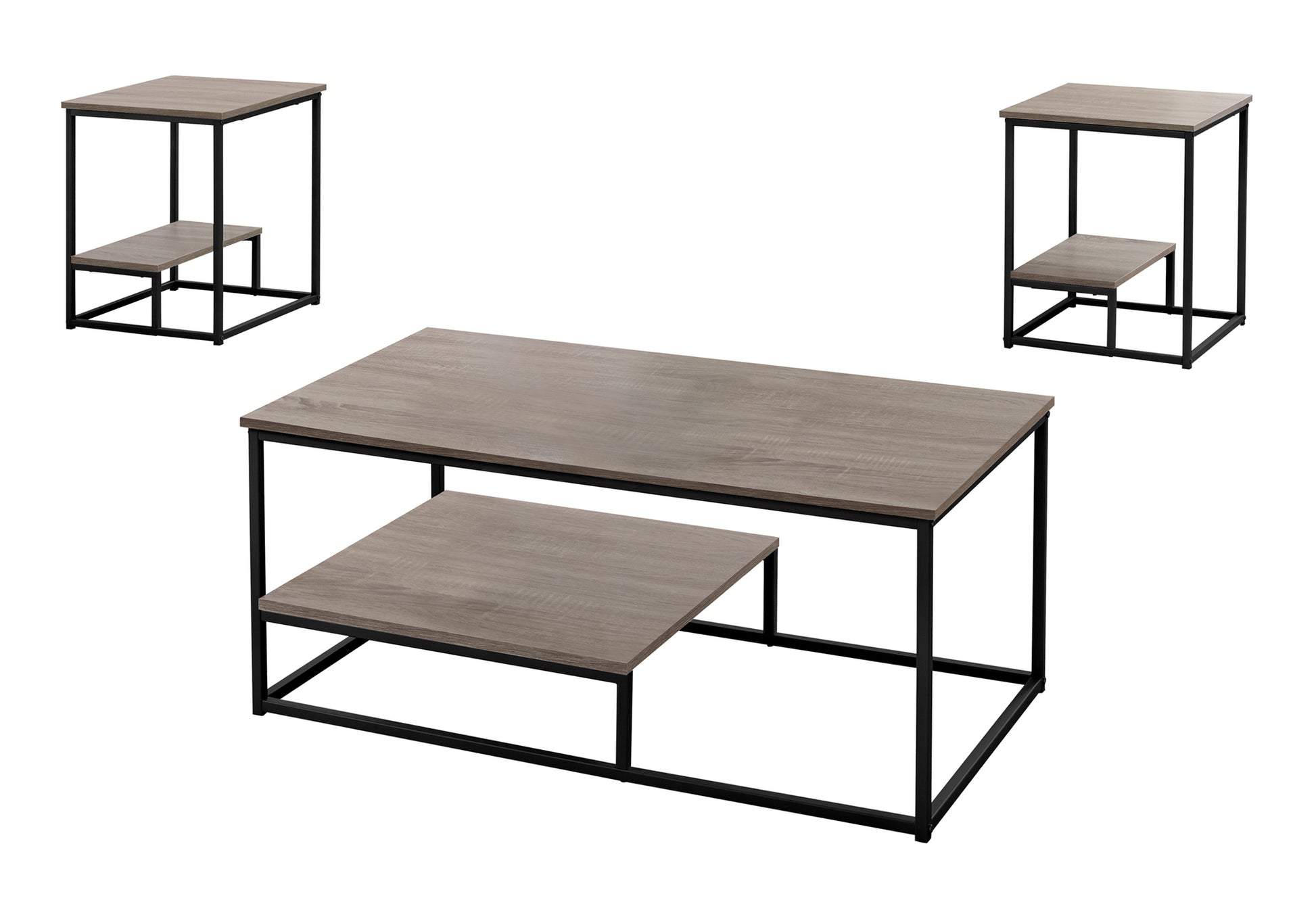 Table Set, 3Pcs Set, Coffee, End, Side, Accent, Living Room, Brown Laminate, Black Metal, Contemporary, Modern Taupe Mdf