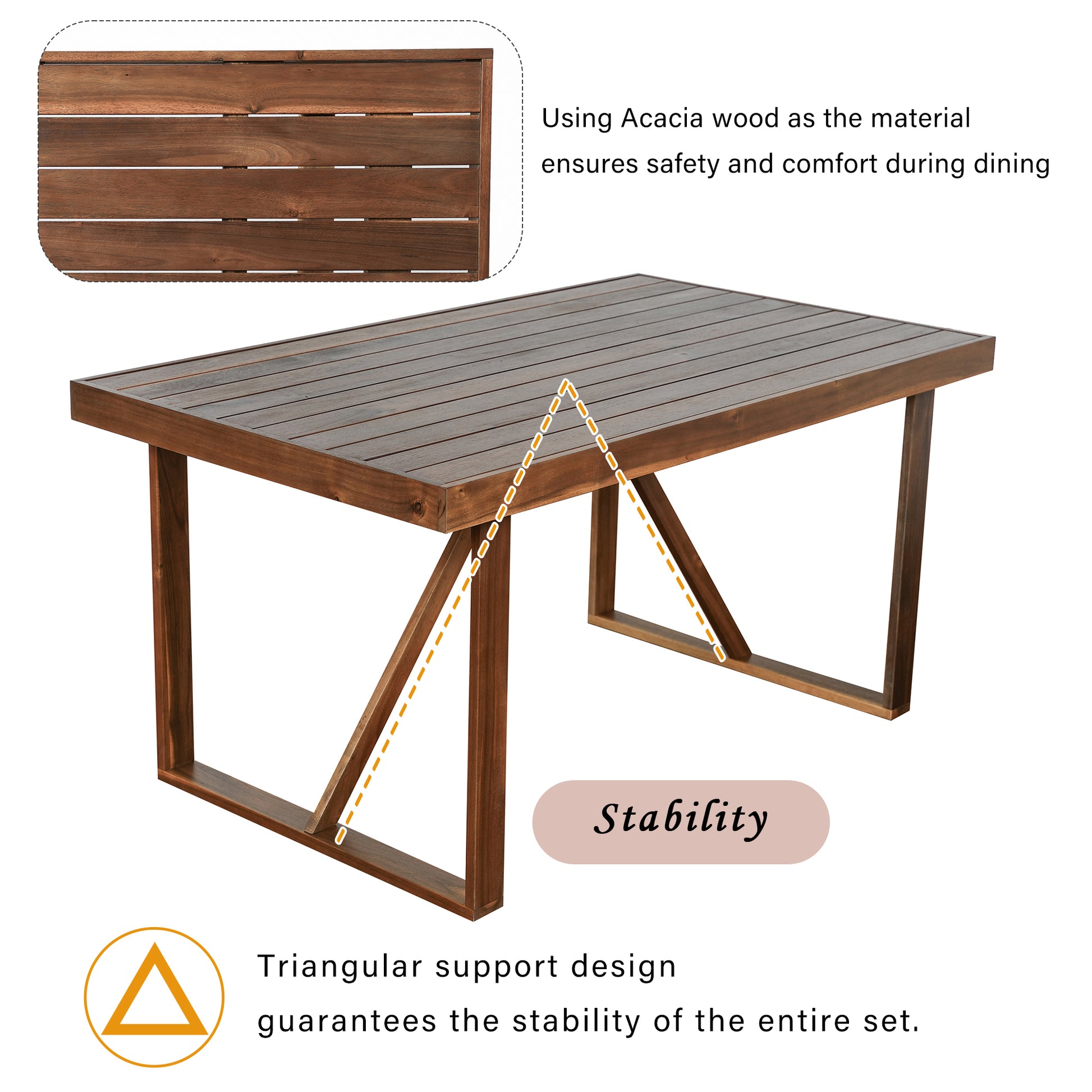 High Quality Acacia Wood Outdoor Table And Chair Set, Suitable For Patio, Balcony, Backyard Natural Wood Acacia Wood