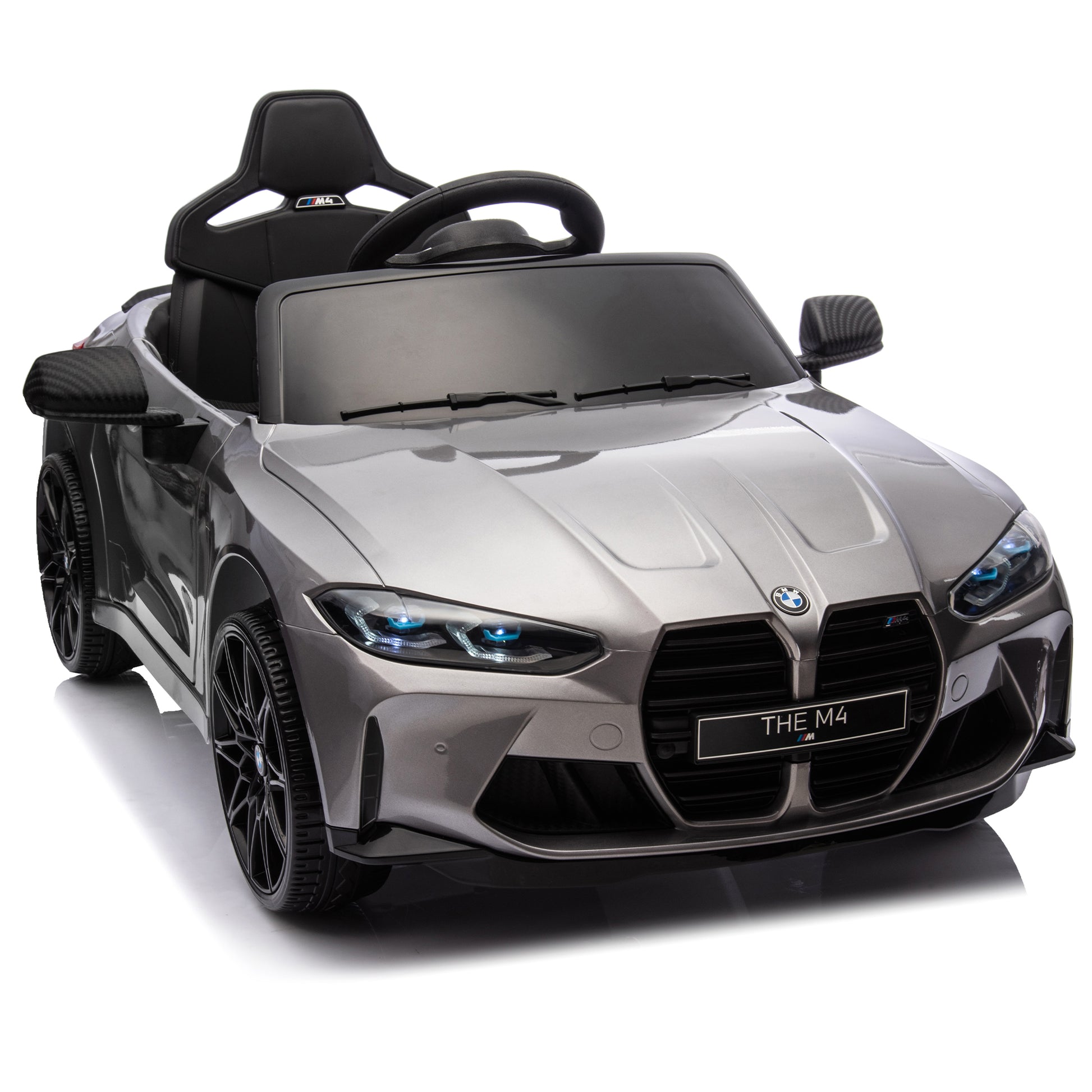 Bmw M4 12V Kids Ride On Painting Toy Car 2.4G W Parents Remote Control,Three Speed Adjustable,Power Display, Usb,Mp3 ,Bluetooth,Led Light,Story,A Handle With Wheels And A Pull, Easy To Carry Silver Polypropylene