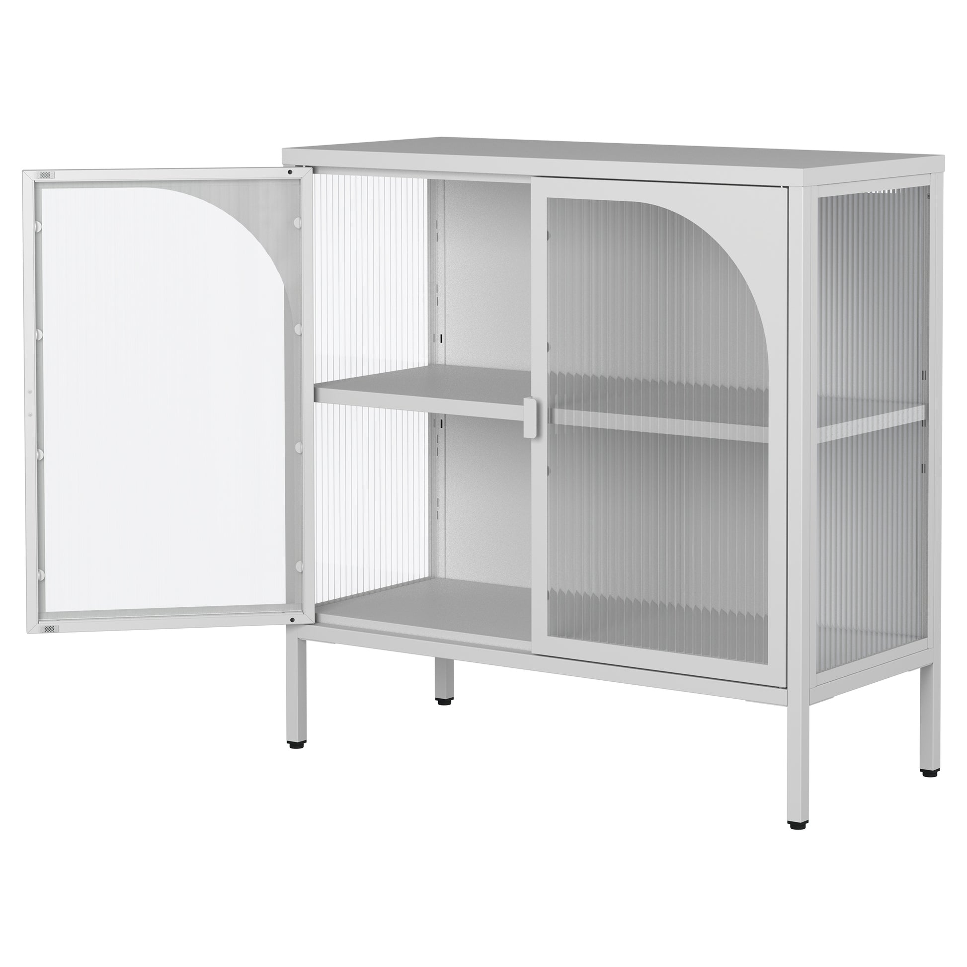 Metal Sideboard Cabinet,Accent Storage Cabinet With 2 Glass Doors,Modern Coffee Bar Cabinet With Adjustable Shelves 154 Lbs Capacity For Kitchen, Living Room And Hallway, White Accent Chests 1 2 Shelves Antique White Primary Living Space Glass Doors