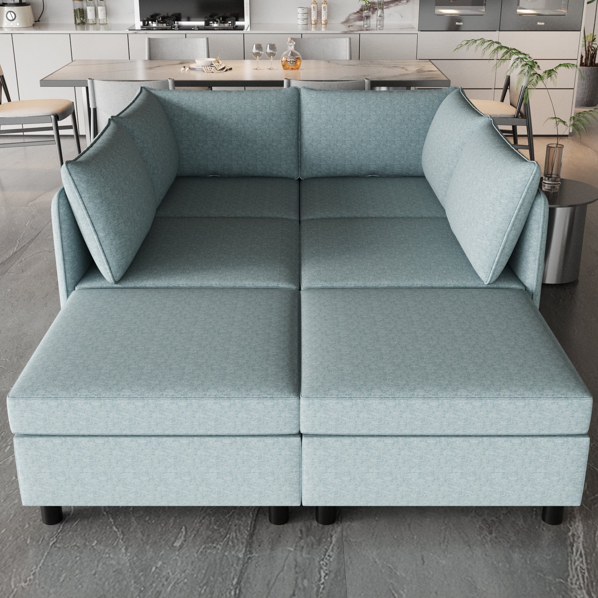 Modular Sectional Sofa, Convertible Sofa Seat With Storage, Sleeper Sectional Sofa Set, Fabric Flexible Modular Combinations For Living Room Antique Blue Fabric 6 Seat