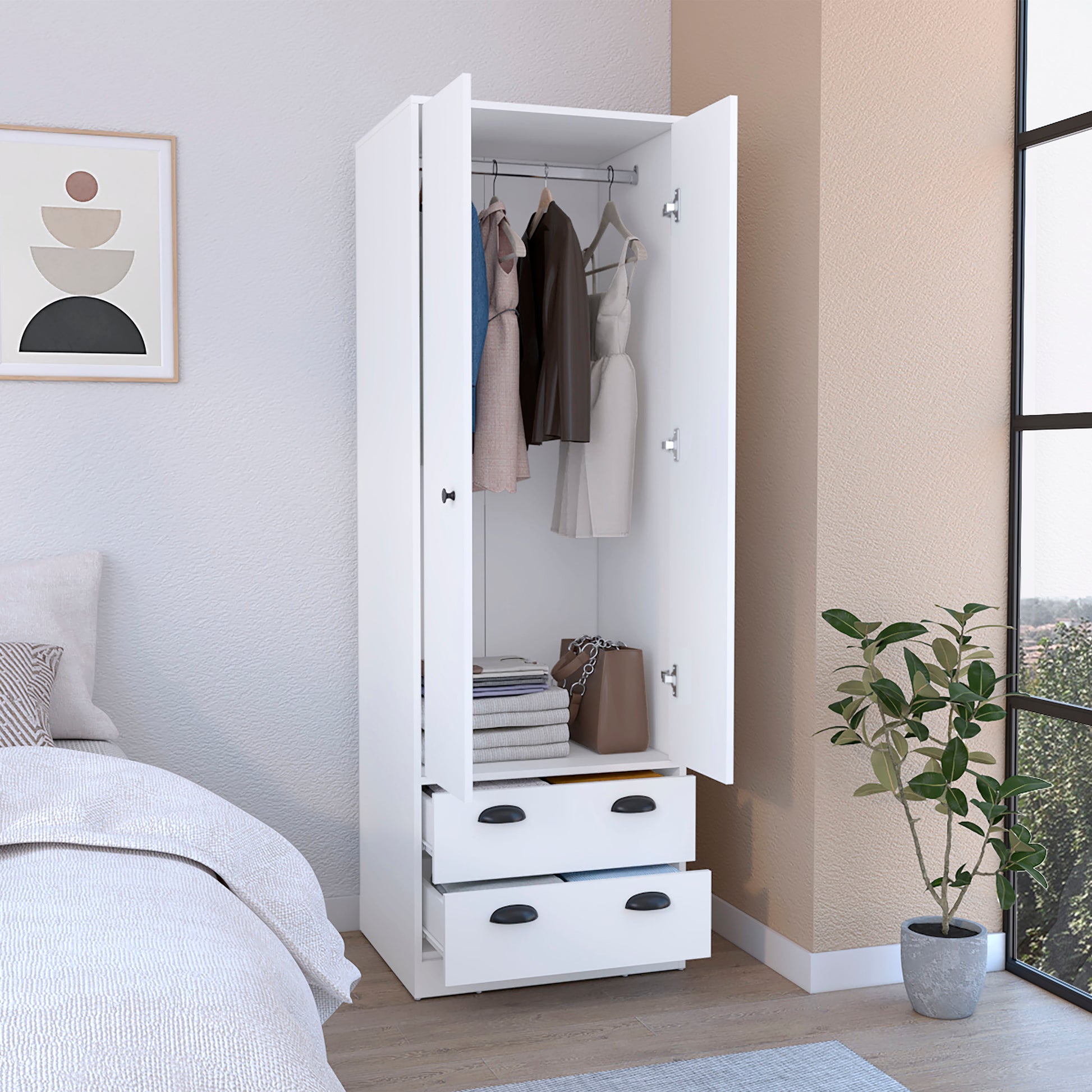 St Monans Armoire With Double Door And 2 Drawers White Bedroom Modern Particle Board