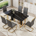 Table And Chair Set. Modern Dining Table With Mdf Top And Beautiful Mdf Legs. Equipped With Comfortable Pu Chairs And Metal Legs. Suitable For A Wide Range Of Decorative Styles. Black,Gray Seats 6 Mdf