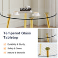 A Modern Minimalist Style Round Transparent Tempered Glass Table With Gold Metal Legs, Paired With 4 Modern Pu Leather High Back Dining Chairs,Bringing A Luxurious Experience. Black Seats 4 Glass Metal