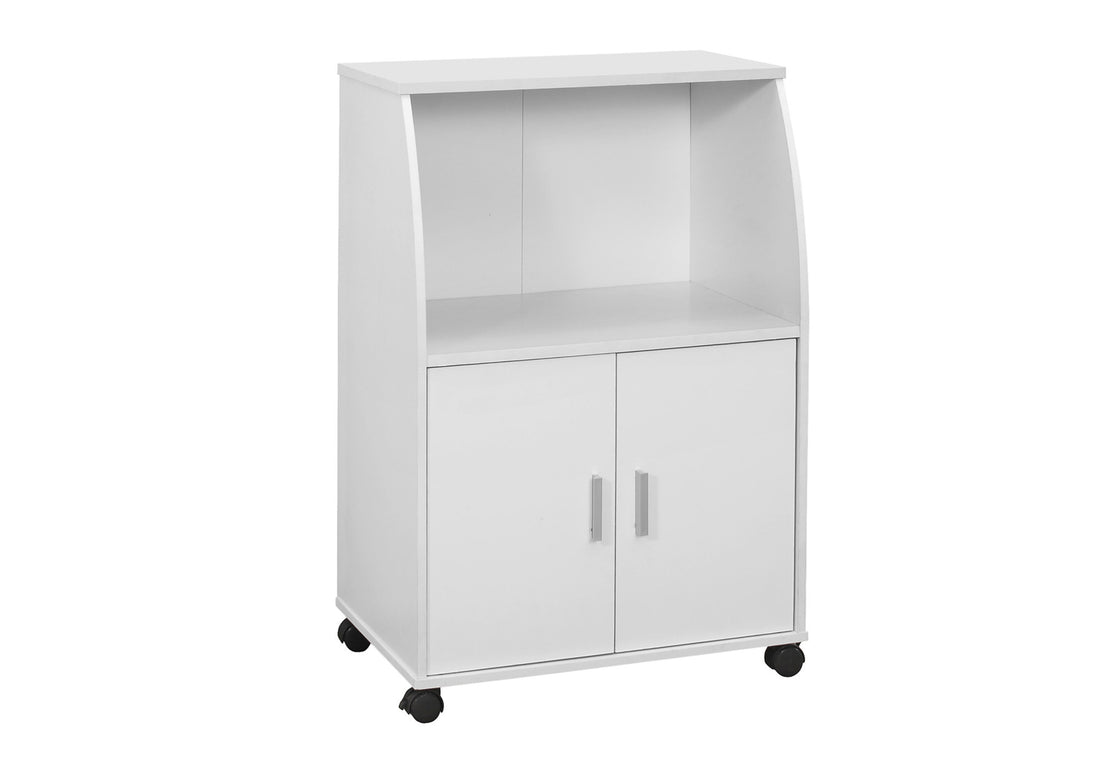 Kitchen Cart, Rolling Mobile, Storage, Utility, White Laminate, Contemporary, Modern White Particle Board