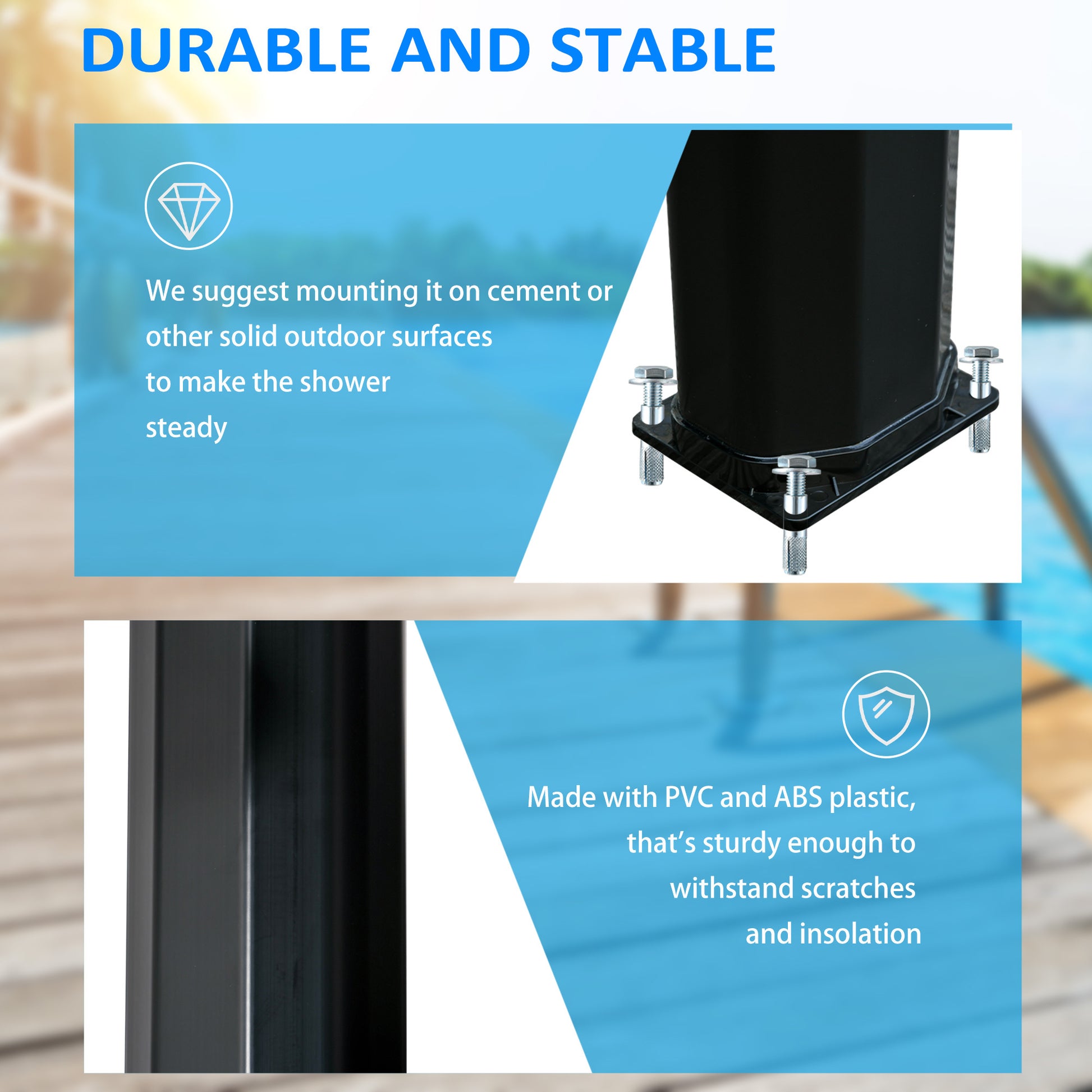 Outsunny 7Ft Outdoor Solar Heated Shower With 360 Rotating Shower Head, Foot Shower Faucet, Temperature And Pressure Adjustable, Holds 9.2 Gallons For Backyard Pool Black Plastic