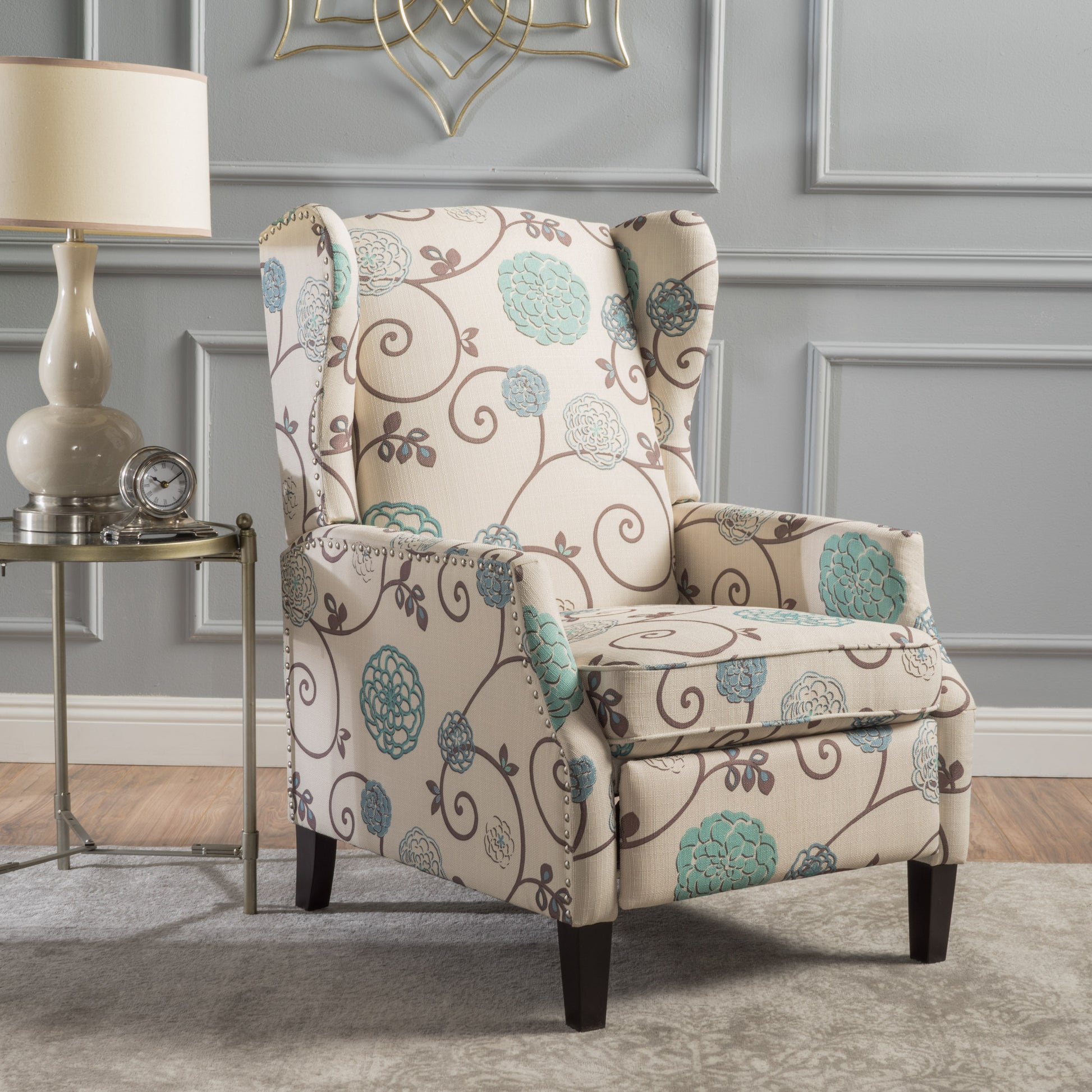 Recliner White Multi Fabric