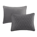3 Piece Split Corner Pleated Quilted Bedspread Dark Grey Queen Dark Grey Polyester