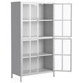 Premium Metal Storage Cabinet With Tempered Glass Doors,Sideboards & Buffets, Adjustable Shelves, Anti Tipping Device, Magnetic Silent Closure, And Adjustable Feet For Home And Office Use White Primary Living Space Modern Metal Metal