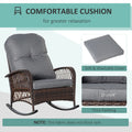 Outsunny Outdoor Wicker Rocking Chair With Wide Seat, Thick, Soft Cushion, Rattan Rocker W Steel Frame, High Weight Capacity For Patio, Garden, Backyard, Grey Gray Steel