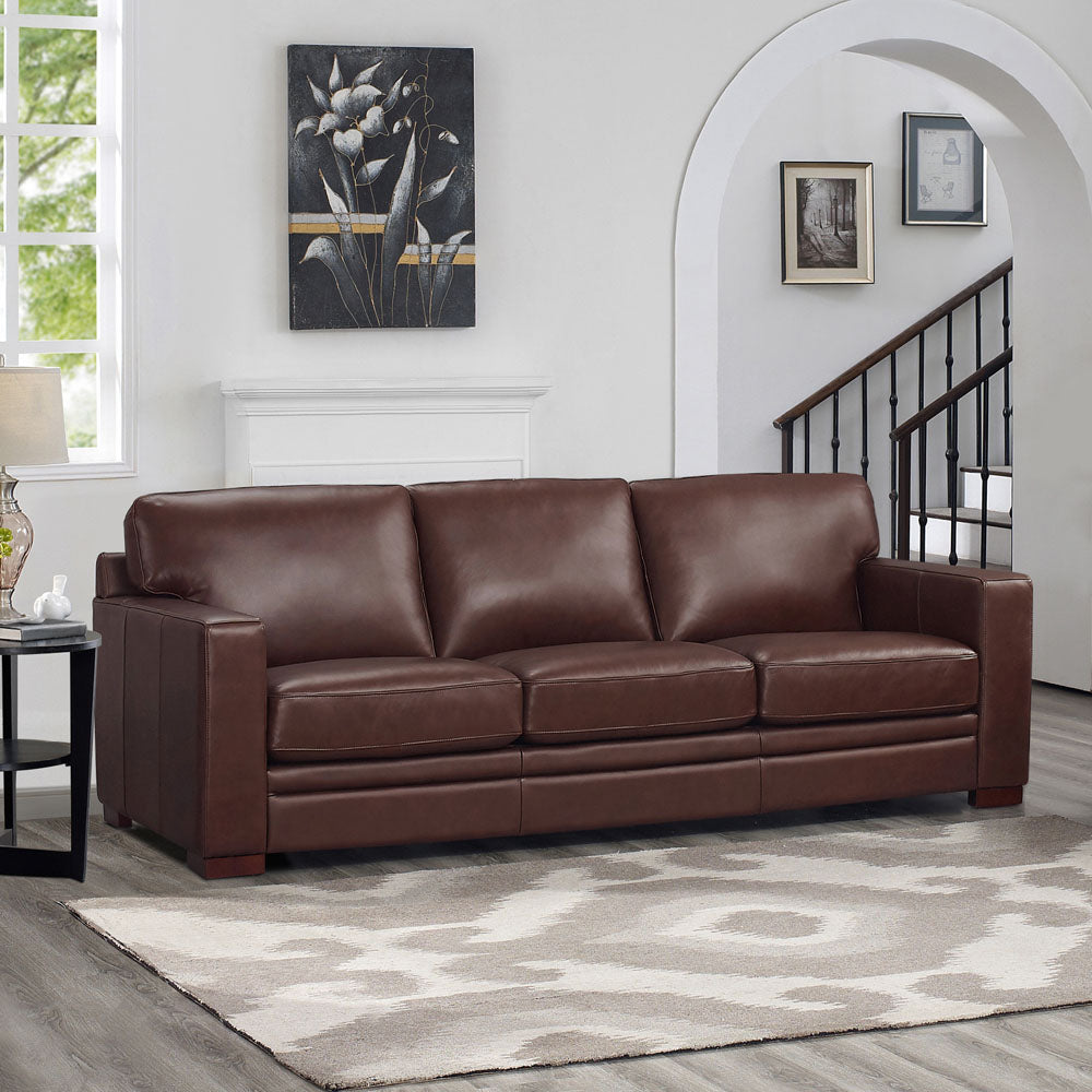 Dillon Leather Sofa Raisin Down Filling Genuine Leather 3 Seat