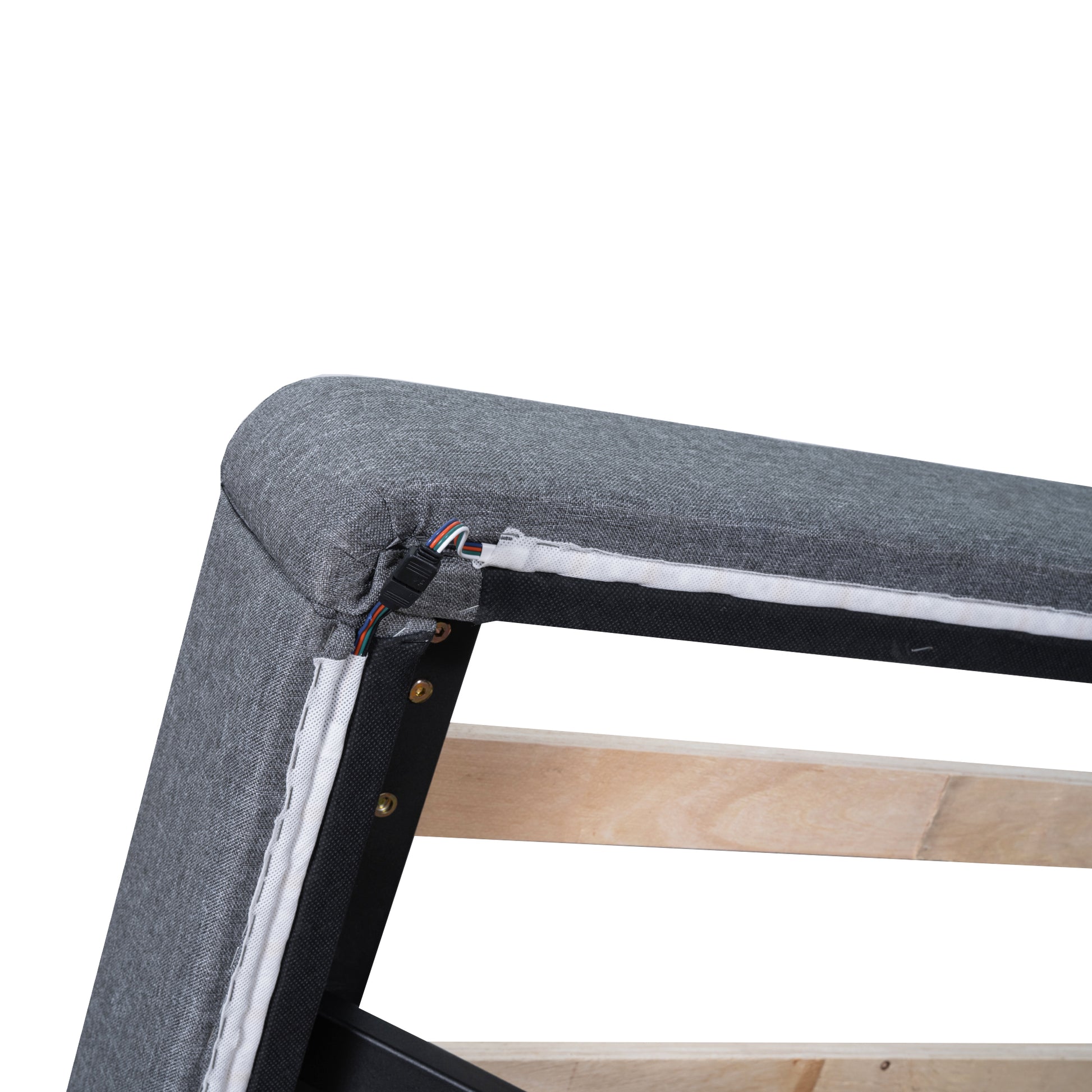 Full Size Upholstered Platform Bed With Led Lights,Usb Ports And Outlets,Linen Fabric,Gray Full Gray Wood Metal