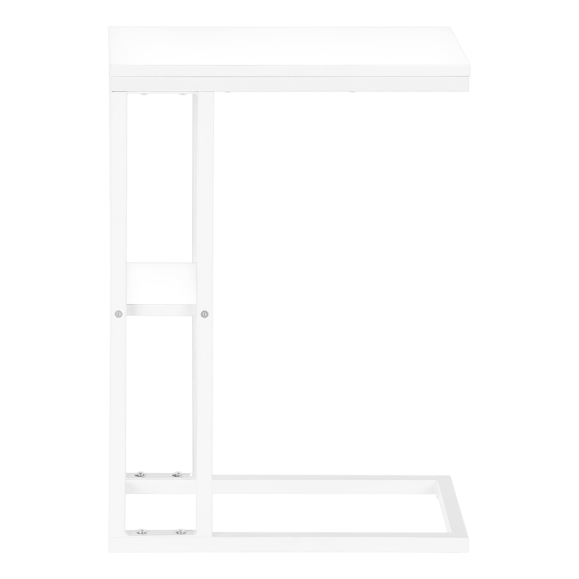 Accent Table, C Shaped, End, Side, Snack, Living Room, Bedroom, White Laminate, White Metal, Contemporary, Modern White Particle Board