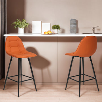Counter Stools,Set Of 2 Bar Stools With Back And Footrest, Modern Metal Counter Height Barstools For Kitchen Home Bar,25.5" Armless Barstool Chairs Brown Leather