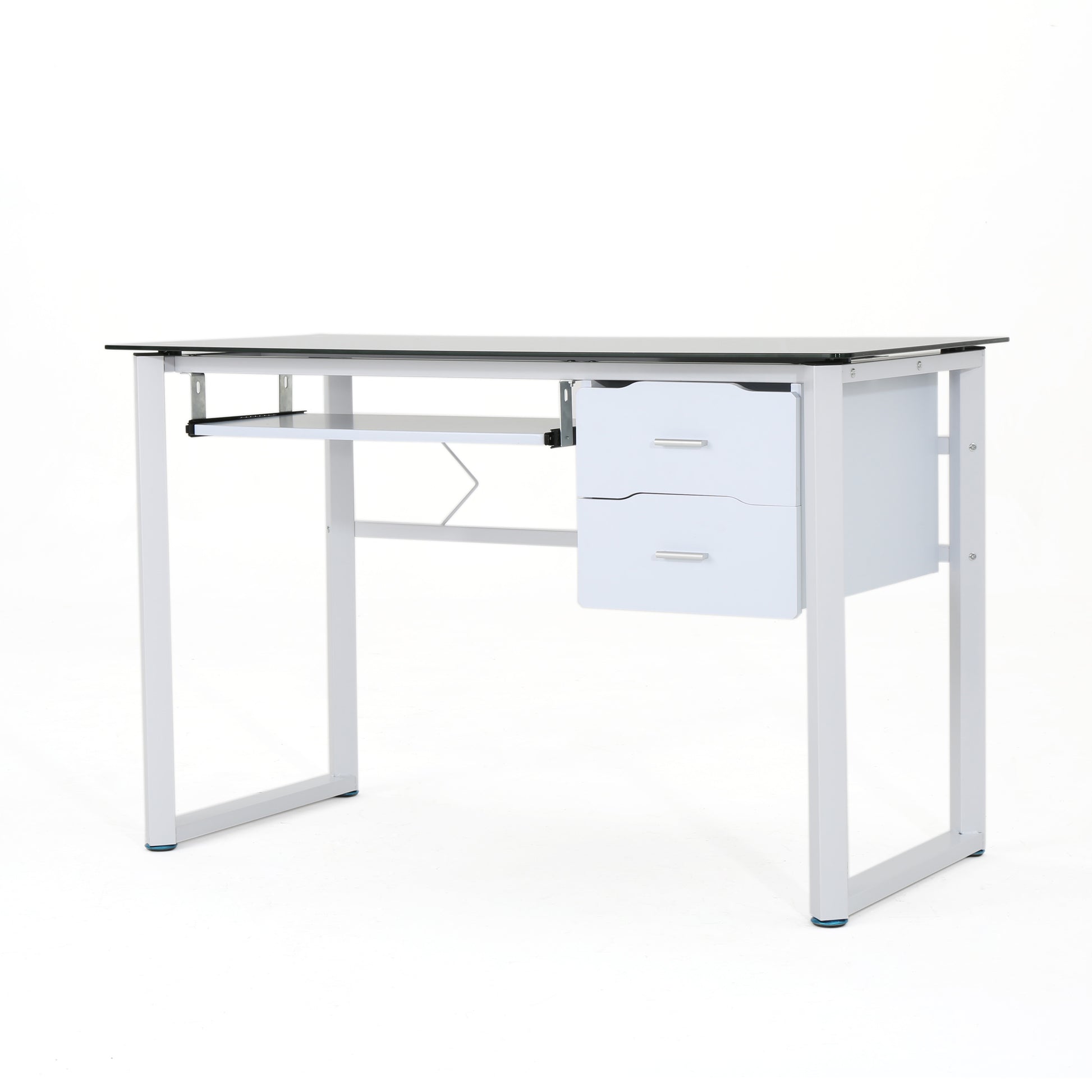 Glass Computer Desk White Black Mdf