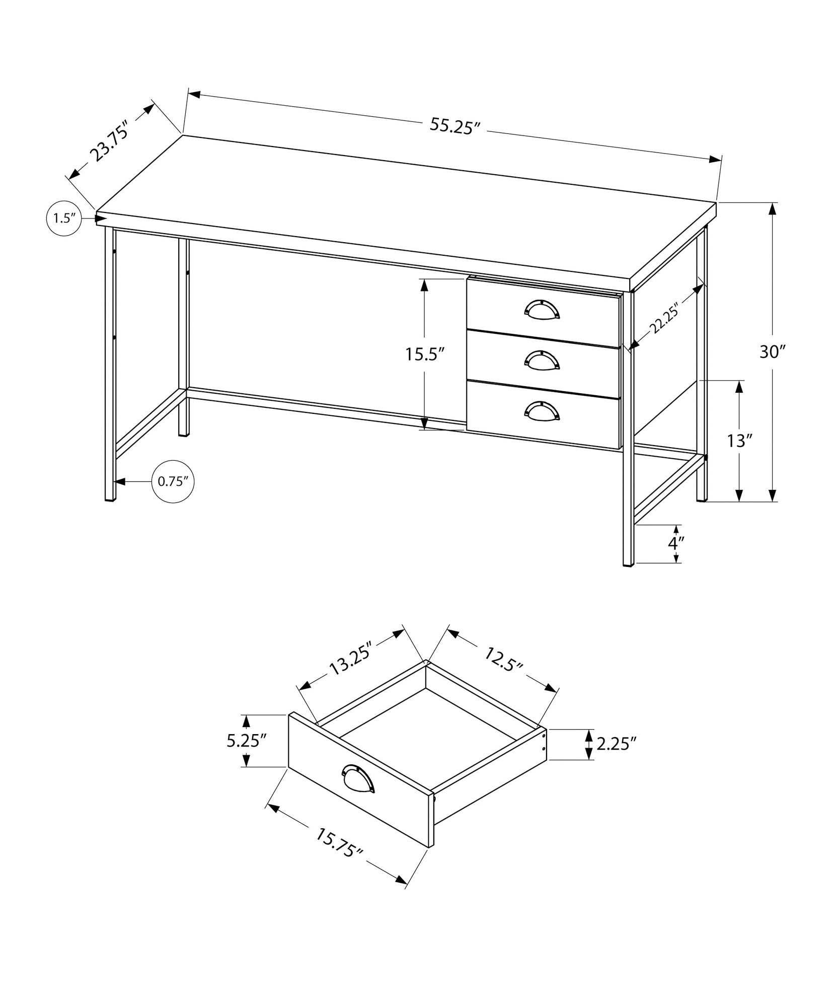 Computer Desk, Home Office, Laptop, Storage Drawers, 55"L, Work, Grey Laminate, Black Metal, Contemporary, Modern Grey Particle Board