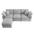 Down Filled Upholstery Convertible Sectional Sofa, L Shaped Couch With Reversible Chaise Light Gray Polyester 4 Seat