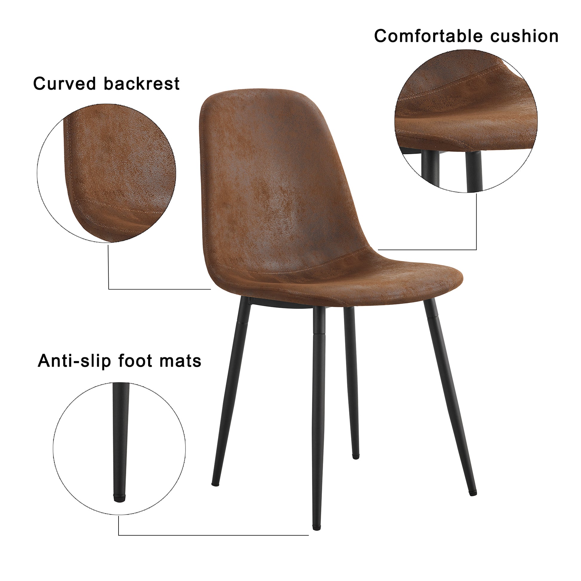 Table And Chair Set.Mdf Rectangular Dining Table, 6 Modern Medieval Style Restaurant Cushioned Side Chairs With With Soft Cushions And Black Metal Legs.Suitable For Restaurants, Living Rooms, Kitchen. Brown Seats 6 Mdf Metal