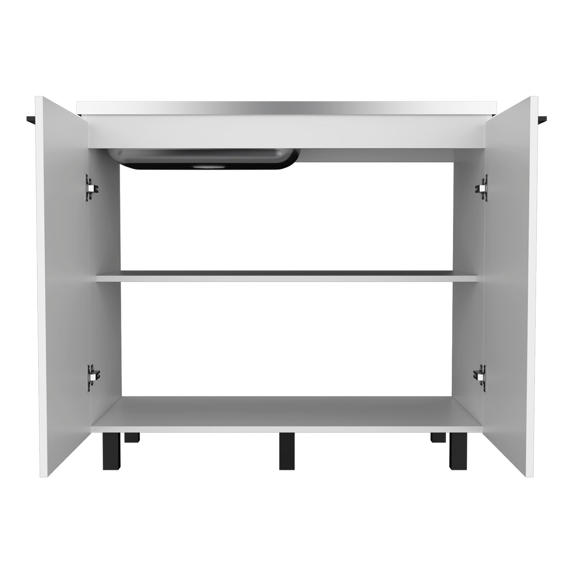 2 Freestanding Utility Base Cabinet With Stainless Steel Countertop And 2 Door, White White Solid Wood Mdf Engineered Wood