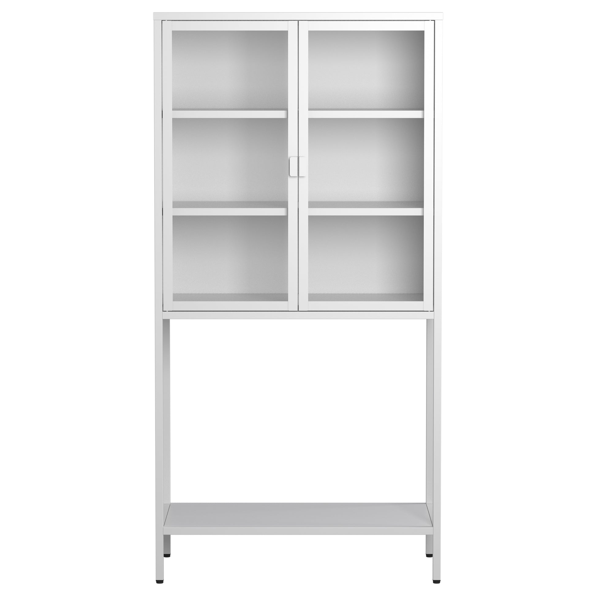 59"H Heavy Duty Metal Storage Cabinet, Display Storage Cabinet With Glass Doors And 2 Adjustable Shelves, Tall Bookcase Modern Bookshelf Cabinet For Home Office, Living Room, Pantry Accent Chests 1 2 Shelves Antique White Primary Living Space Glass Doors