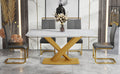 Table And Chair Set, The Table Is Equipped With A Marble Patterned Mdf Tabletop And Gold Table Legs.The Chair Is Equipped With Pu Synthetic Leather High Back Cushion And Gold Coated Metal Legs. Grey Gold Seats 4 Mdf Metal
