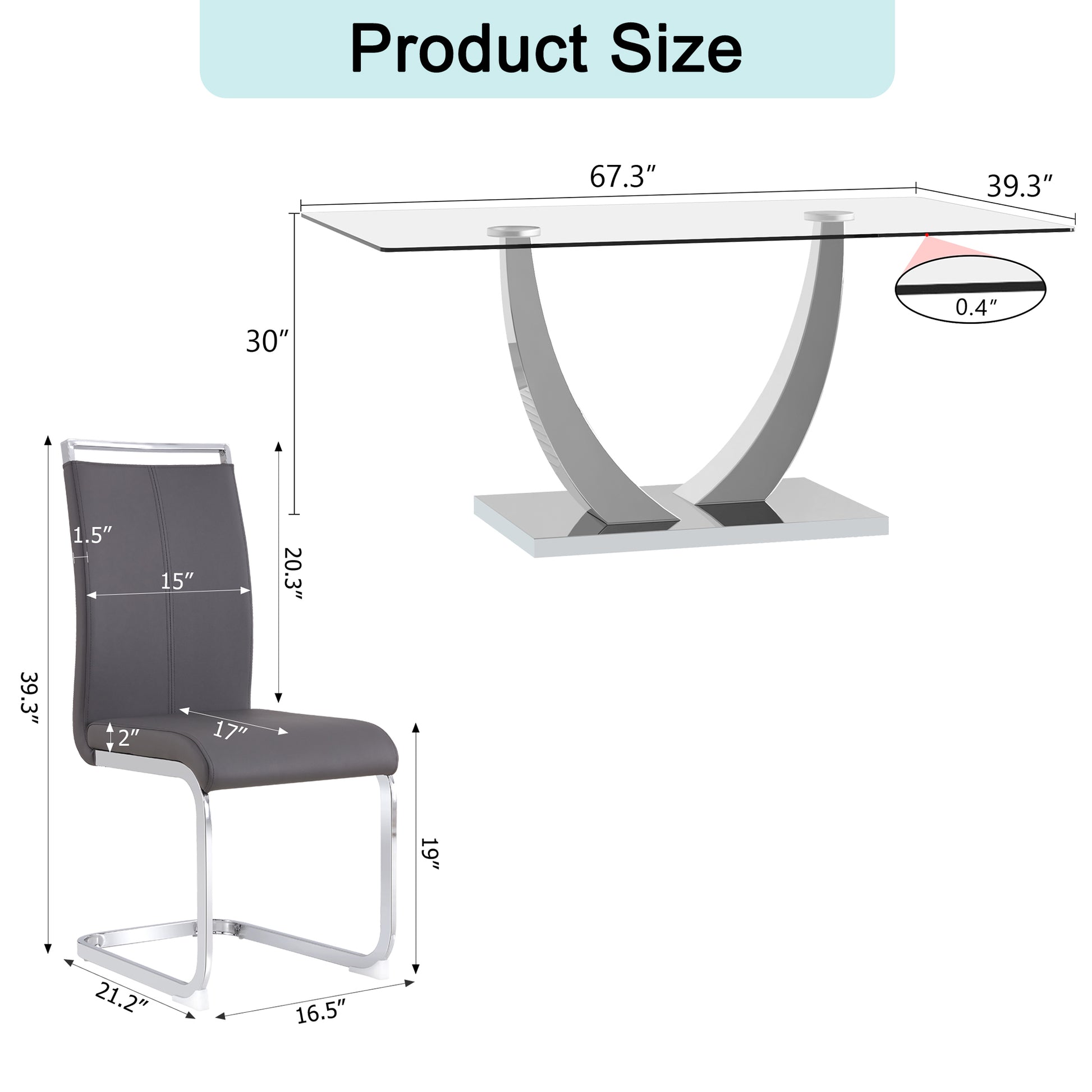 Table And Chair Set. Large Modern Rectangular Table With Glass Top And Silver Metal Legs. Furnished With Soft And Comfortable Pu Chairs With Faux Leather Upholstered Seats And Silver Metal Legs. Gray Silver Seats 8 Glass Metal