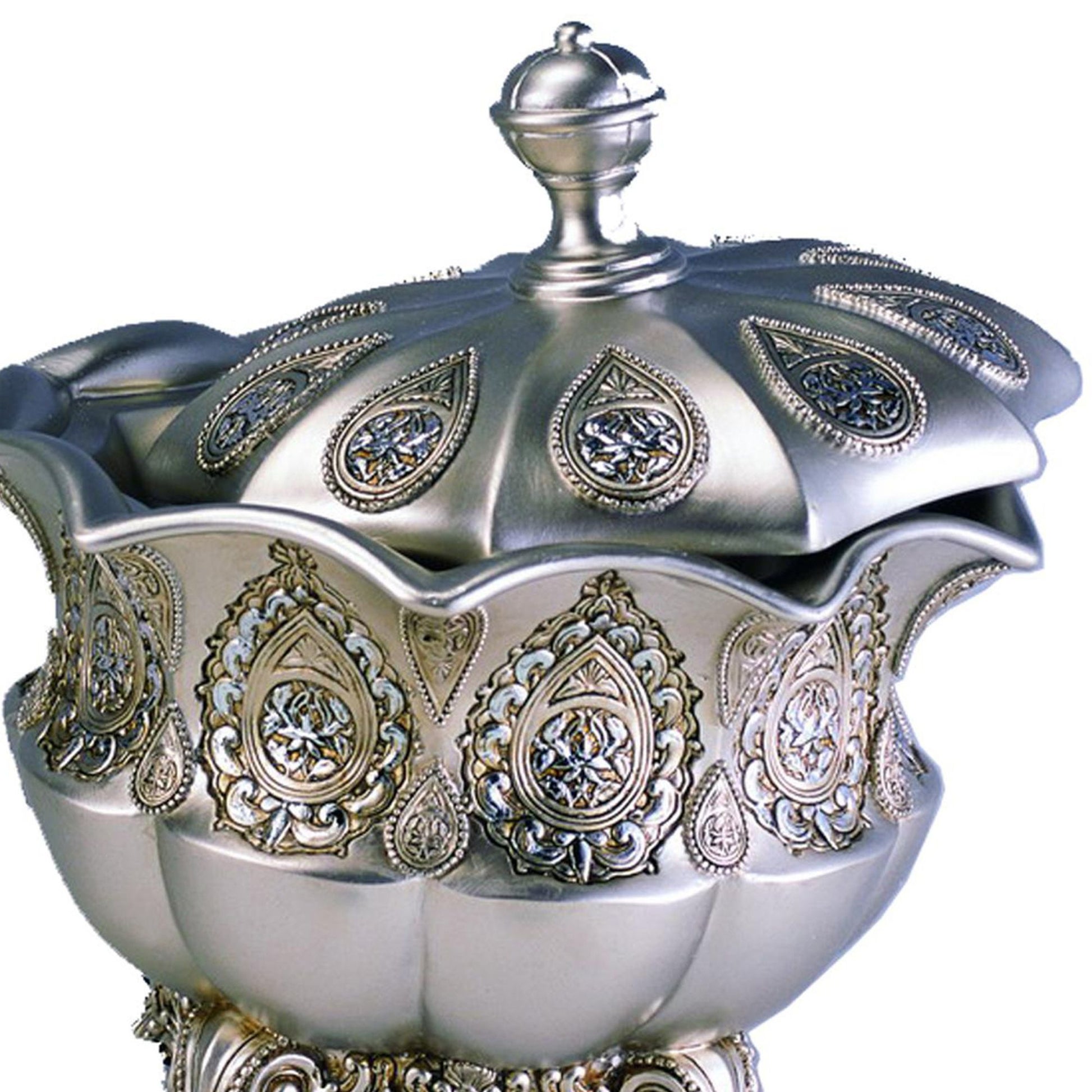 8" Tall Polyresin Decorative Jewelry Box, Silver Royal Design Silver Polyresin