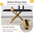 Table And Chair Set.Modern Luxurious Black Marble Patterned Tempered Glass Dining Table Set With 6 Transparent Pp Chairs.Multiple Transparent High Quality Pp Dining Chairs With Golden Legs. Gold