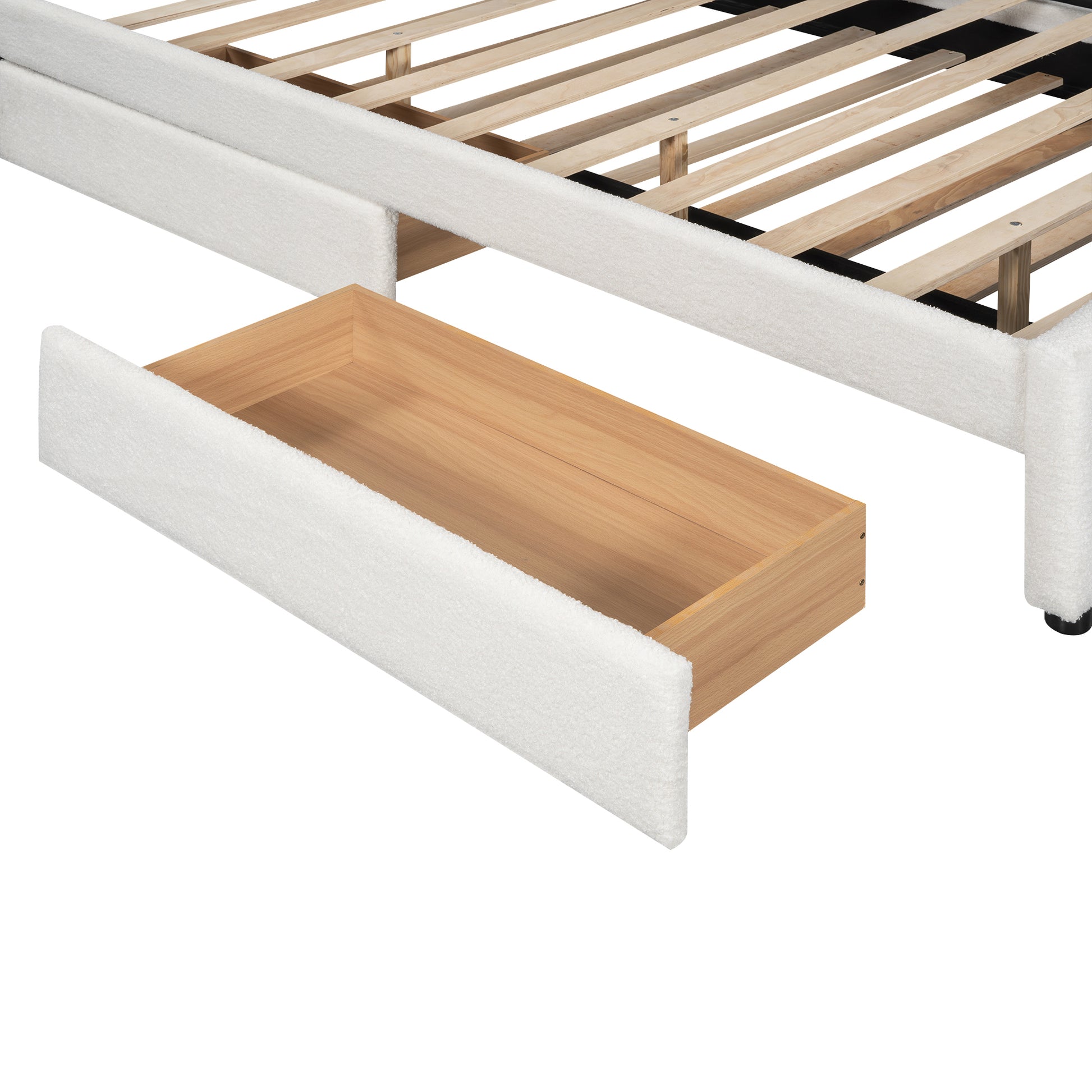 Queen Size Upholstered Platform Bed With Multi Functional Headboard, Trundle And 2 Drawers, White Box Spring Not Required Queen White Wood Bedroom Upholstered