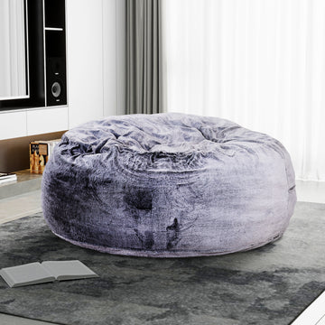Classic 5Ft Faux Fur Memory Foam Bean Bag, Living Room Lounger, Soft Comfortable Bean Bag Chair, Purple Purple Polyester Primary Living Space Soft Backless Classic,Traditional Armless Memory Foam Polyester