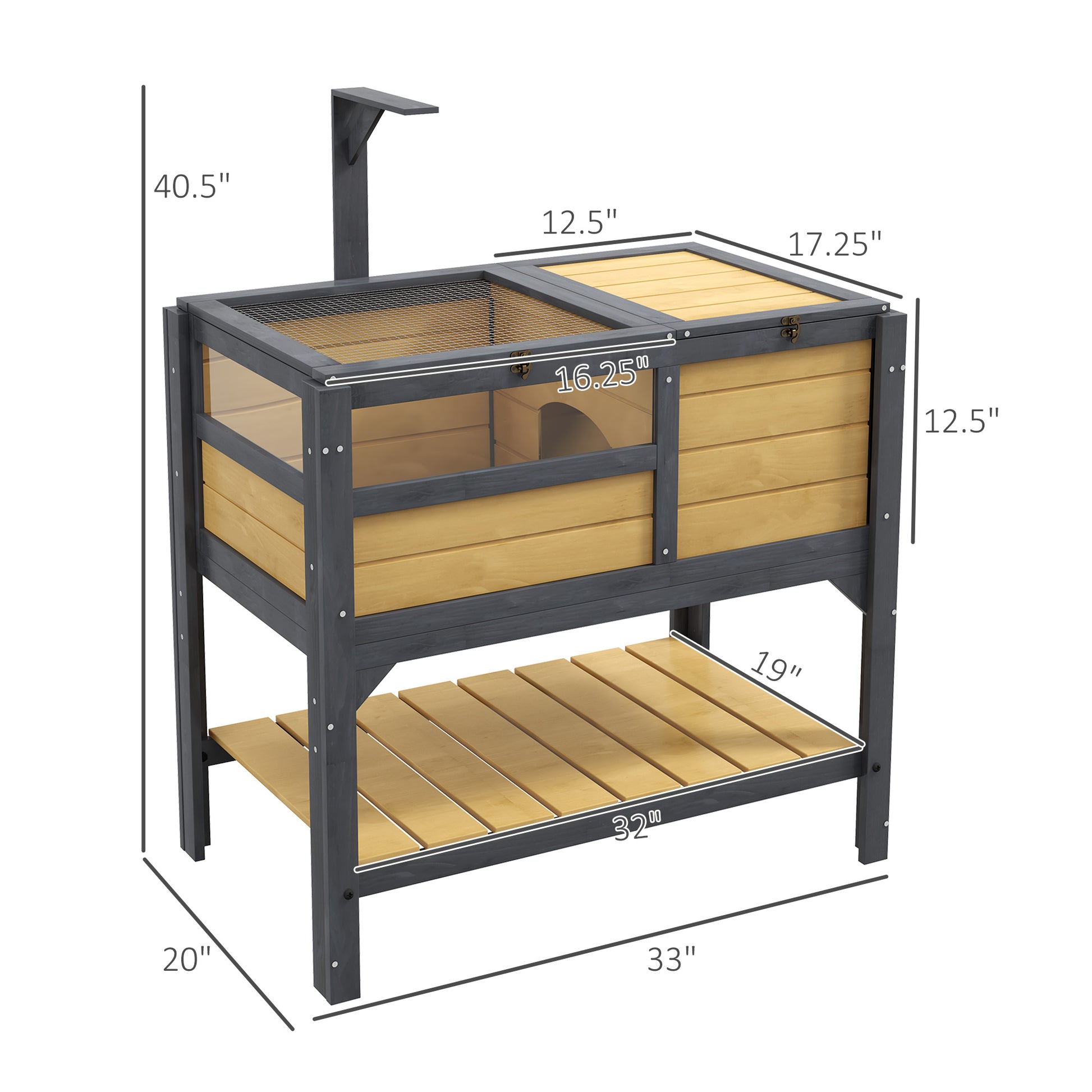 Pawhut Tortoise Habitat With Shelf Storage, Tortoise Enclosure With Weather Protection, Tortoise Gift Accessory, Reptile Enclosure With Tray, Light Support Frame, Yellow Grey Brown Wood