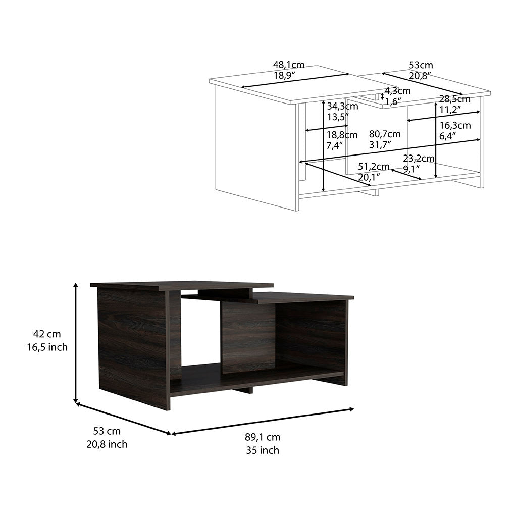 16" H Two Tier Rectangular Coffee Table, With Vertical Division At The Bottom That Allows You To Display The Best Design Books, Decoration And Photos In The Center Of Rooms, Living Rooms And Offices Black Particle Board Particle Board