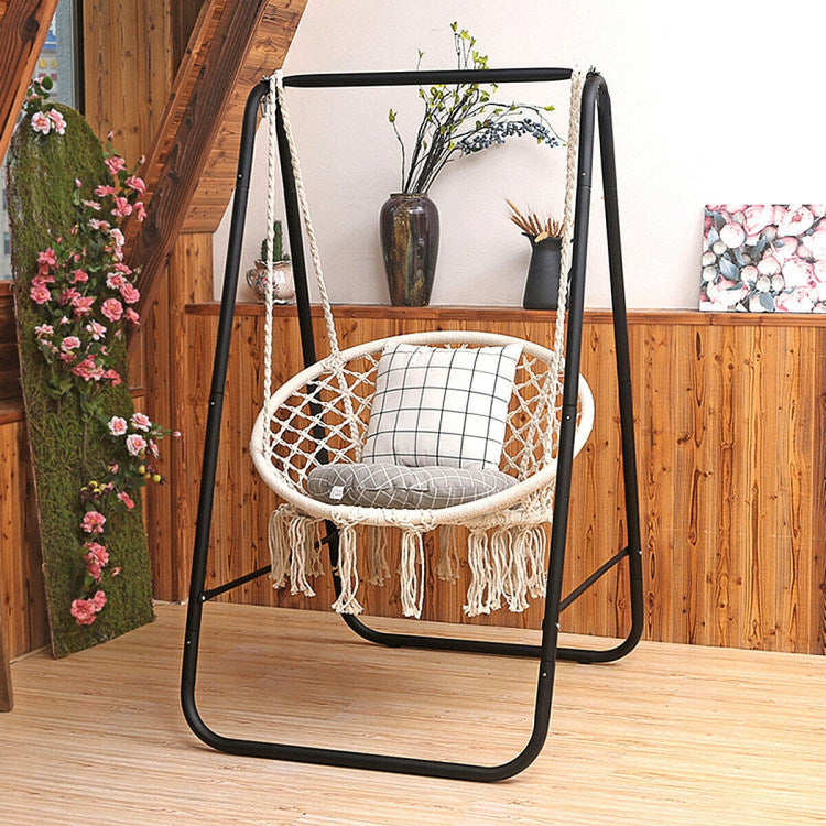 Hanging Macrame Hammock Chair With Handwoven Cotton Backrest Natural Cotton