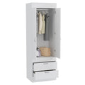 Lisboa Armoire, Rod, Double Door, Two Drawers, Metal Handles White White Particle Board