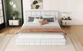 Queen Size Upholstered Platform Bed, White Box Spring Not Required Queen White Wood Bedroom Bed Frame Upholstered