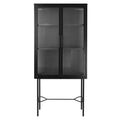 Elegant Floor Cabinet With 2 Tampered Glass Doors Living Room Display Cabinet With Adjustable Shelves Anti Tip Dust Free Easy Assembly Black Color Black Steel